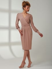 Jolie Moi Pink Kinslee Long Sleeve Pegged Dress - Image 4 of 6