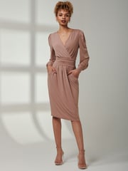 Jolie Moi Pink Kinslee Long Sleeve Pegged Dress - Image 5 of 6