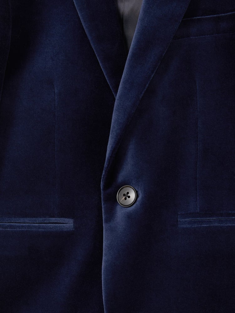 Reiss Baltic Blue Apsara 3-9 yrs Velvet Single Breasted Blazer - Image 4 of 4