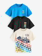 Blue/Ecru Racing Car Relaxed Fit Graphic Print Short Sleeve 100% Cotton T-Shirts 3 Pack (3-16yrs) - Image 1 of 8