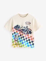 Blue/Ecru Racing Car Relaxed Fit Graphic Print Short Sleeve 100% Cotton T-Shirts 3 Pack (3-16yrs) - Image 2 of 8
