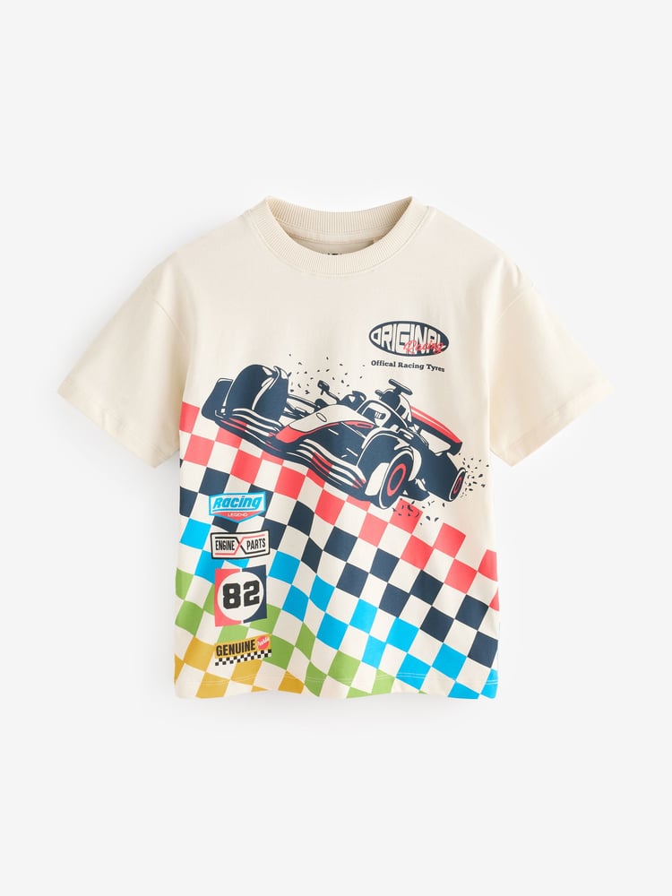 Blue/Ecru Racing Car Relaxed Fit Graphic Print Short Sleeve 100% Cotton T-Shirts 3 Pack (3-16yrs) - Image 2 of 8