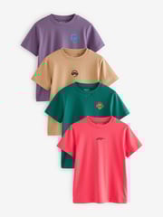 Green/Red/Camel/Purple Short Sleeve Small Graphic T-Shirts 4 Pack (3-16yrs) - Image 1 of 8