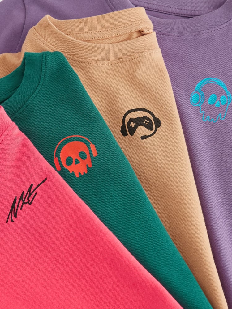 Green/Red/Camel/Purple Short Sleeve Small Graphic T-Shirts 4 Pack (3-16yrs) - Image 8 of 8