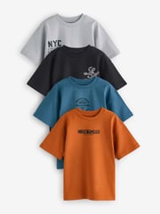 Rust Brown/Black/Blue/Grey Relaxed Fit Graphic Short Sleeve T-Shirts 4 Pack (3-16yrs) - Image 1 of 9