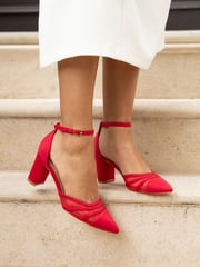 Linzi Red Tasha Scuba Block Court Heels With Mesh Front Detail - Image 1 of 5