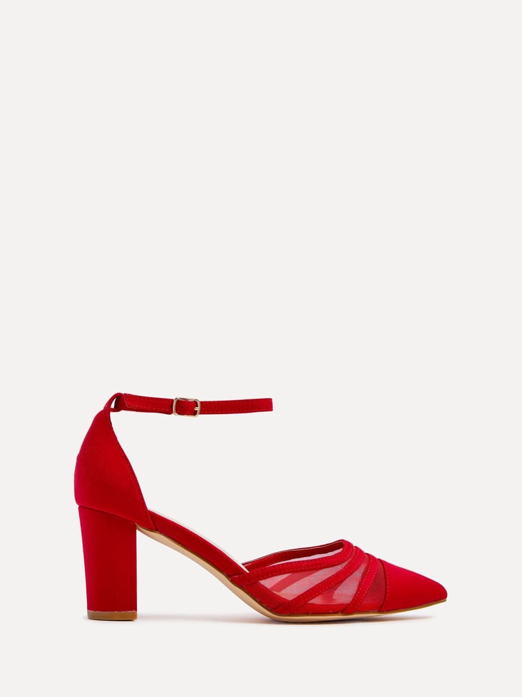 Linzi Red Tasha Scuba Block Court Heels With Mesh Front Detail - Image 2 of 5