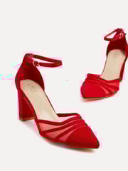 Linzi Red Tasha Scuba Block Court Heels With Mesh Front Detail - Image 4 of 5