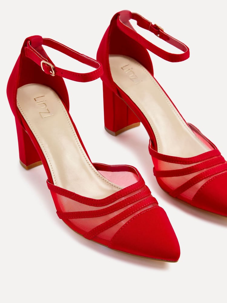 Linzi Red Tasha Scuba Block Court Heels With Mesh Front Detail - Image 5 of 5