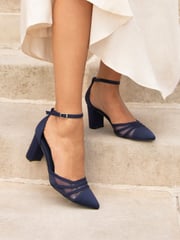 Linzi Blue Tasha Scuba Block Court Heels With Mesh Front Detail - Image 1 of 5