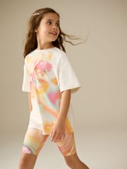 Ecru Butterfly Oversized T-Shirt And Cycle Shorts Top & Shorts Set (3-16yrs) - Image 1 of 9