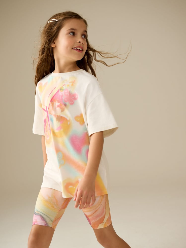 Ecru Butterfly Oversized T-Shirt And Cycle Shorts Top & Shorts Set (3-16yrs) - Image 1 of 9