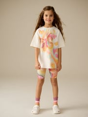 Ecru Butterfly Oversized T-Shirt And Cycle Shorts Top & Shorts Set (3-16yrs) - Image 3 of 9