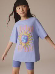 Lilac Purple Oversized T-Shirt And Cycle Shorts Top & Shorts Set (3-16yrs) - Image 1 of 9