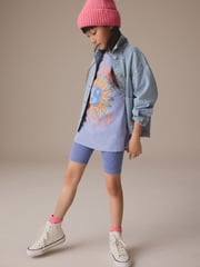 Lilac Purple Oversized T-Shirt And Cycle Shorts Top & Shorts Set (3-16yrs) - Image 2 of 9
