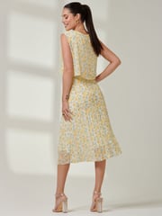 Jolie Moi Yellow Olena Pleated Overlay Chiffon Midi Dress - Image 2 of 6