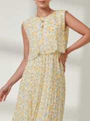 Jolie Moi Yellow Olena Pleated Overlay Chiffon Midi Dress - Image 3 of 6