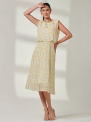 Jolie Moi Yellow Olena Pleated Overlay Chiffon Midi Dress - Image 5 of 6