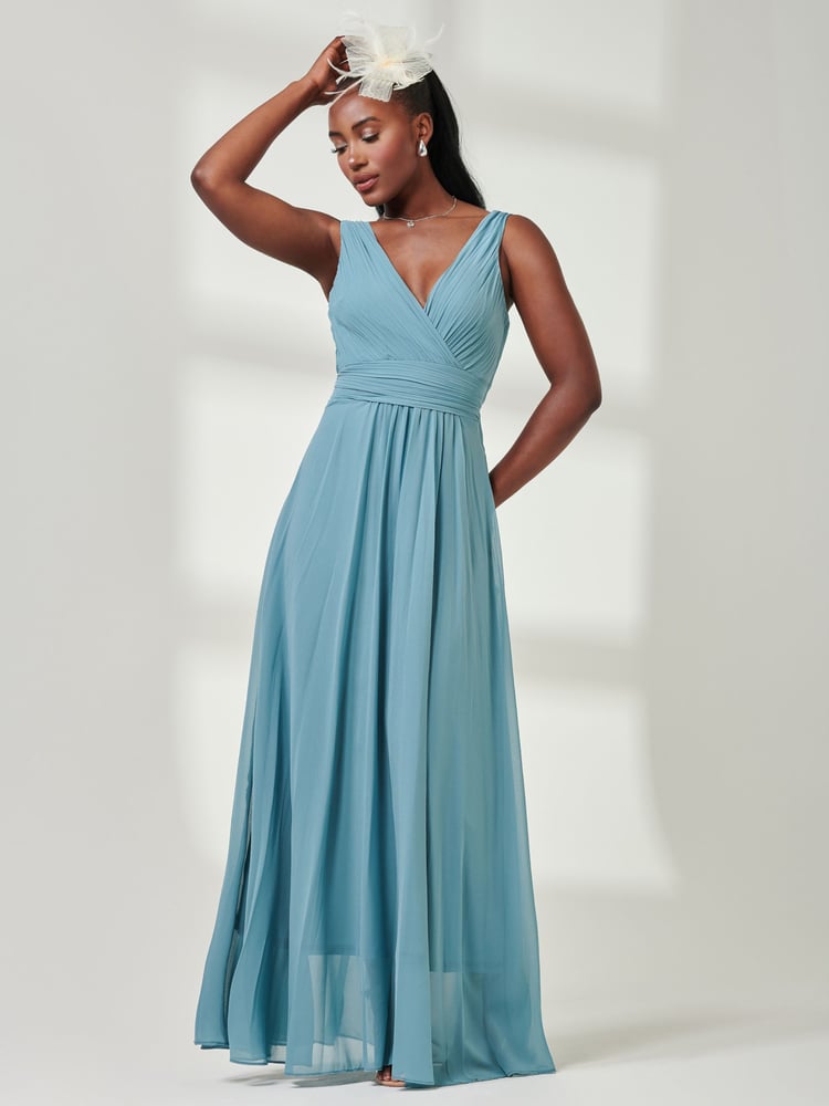 Jolie Moi Green Pleated Bodice Chiffon Maxi Dress - Image 1 of 6