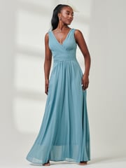 Jolie Moi Green Pleated Bodice Chiffon Maxi Dress - Image 4 of 6