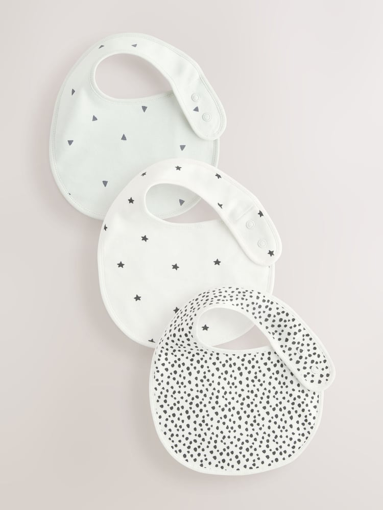 Black/White Baby Regular 100% Cotton Bibs 3 Pack - Image 1 of 6