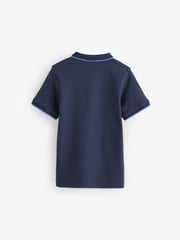 Navy/White 100% Cotton Quarter Zip Colourblock Short Sleeve Polo Shirt (3-16yrs) - Image 2 of 4