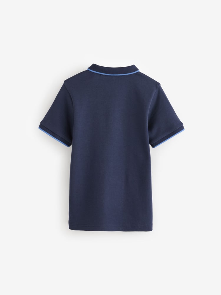 Navy/White 100% Cotton Quarter Zip Colourblock Short Sleeve Polo Shirt (3-16yrs) - Image 2 of 4