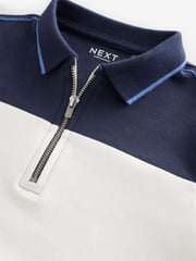 Navy/White 100% Cotton Quarter Zip Colourblock Short Sleeve Polo Shirt (3-16yrs) - Image 3 of 4