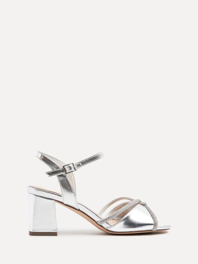 Linzi Silver Zoey Block Heeled Sandals With Diamante Front Straps - Image 2 of 5