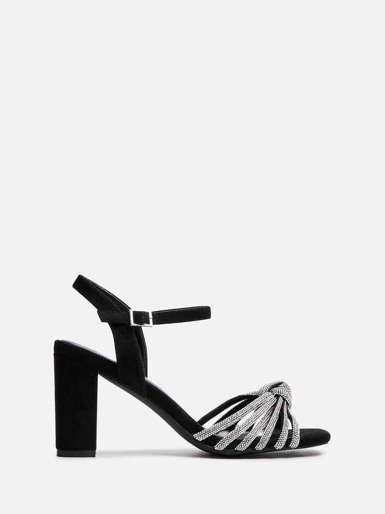 Linzi Black Sanora Block Heeled Sandals With Diamante Front Strap - Image 2 of 5