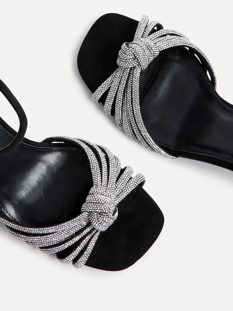 Linzi Black Sanora Block Heeled Sandals With Diamante Front Strap - Image 5 of 5