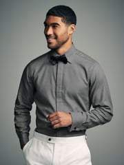 Grey Textured/Black Slim Fit Double Cuff Shirt And Bow Tie Pack - Image 1 of 7