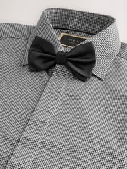 Grey Textured/Black Slim Fit Double Cuff Shirt And Bow Tie Pack - Image 6 of 7