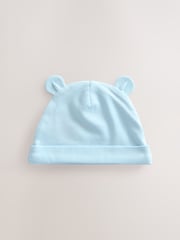 Blue 100% Cotton Baby Bear Ear Beanie Hats 3 Pack (0-18mths) - Image 4 of 6