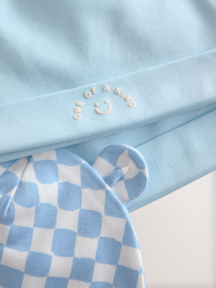 Blue 100% Cotton Baby Bear Ear Beanie Hats 3 Pack (0-18mths) - Image 6 of 6