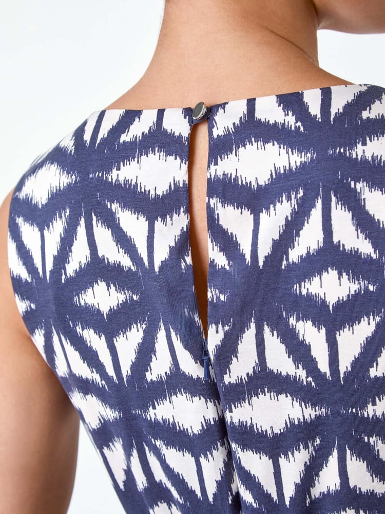 Roman Blue Geometric Print Pleated Midi Dress - Image 5 of 5
