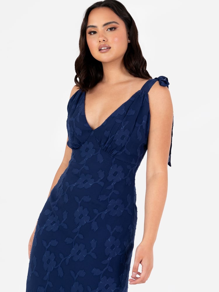 Anaya With Love Blue Jacquard Tie Shoulder Maxi Dress - Image 2 of 4