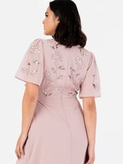 Maya Pink Wrap Bodice Angel Sleeve Embellished Maxi Dress - Image 4 of 5