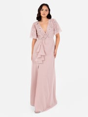 Maya Pink Wrap Bodice Angel Sleeve Embellished Maxi Dress - Image 5 of 5