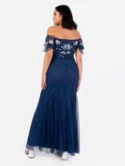 Maya Blue Floral Embellished Bardot Puff Sleeve Maxi Dress - Image 2 of 5