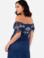 Maya Blue Floral Embellished Bardot Puff Sleeve Maxi Dress - Image 4 of 5