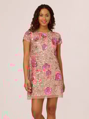Adrianna Papell Pink Beaded Trapeze Dress - Image 1 of 7