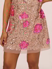 Adrianna Papell Pink Beaded Trapeze Dress - Image 4 of 7