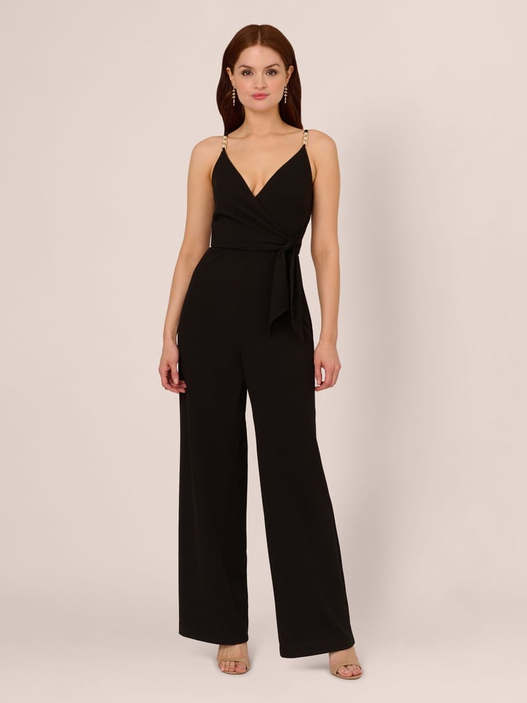 Adrianna Papell Surplice Tie Front Black Jumpsuit - Image 1 of 7