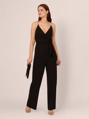 Adrianna Papell Surplice Tie Front Black Jumpsuit - Image 3 of 7