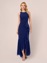 Adrianna Papell Ruffle Crepe Halter Gown - Image 1 of 5