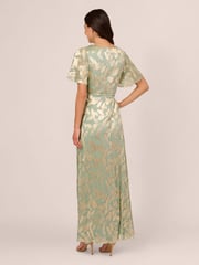 Adrianna Papell Green Foil Leaf Draped Gown - Image 2 of 6