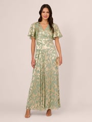 Adrianna Papell Green Foil Leaf Draped Gown - Image 3 of 6