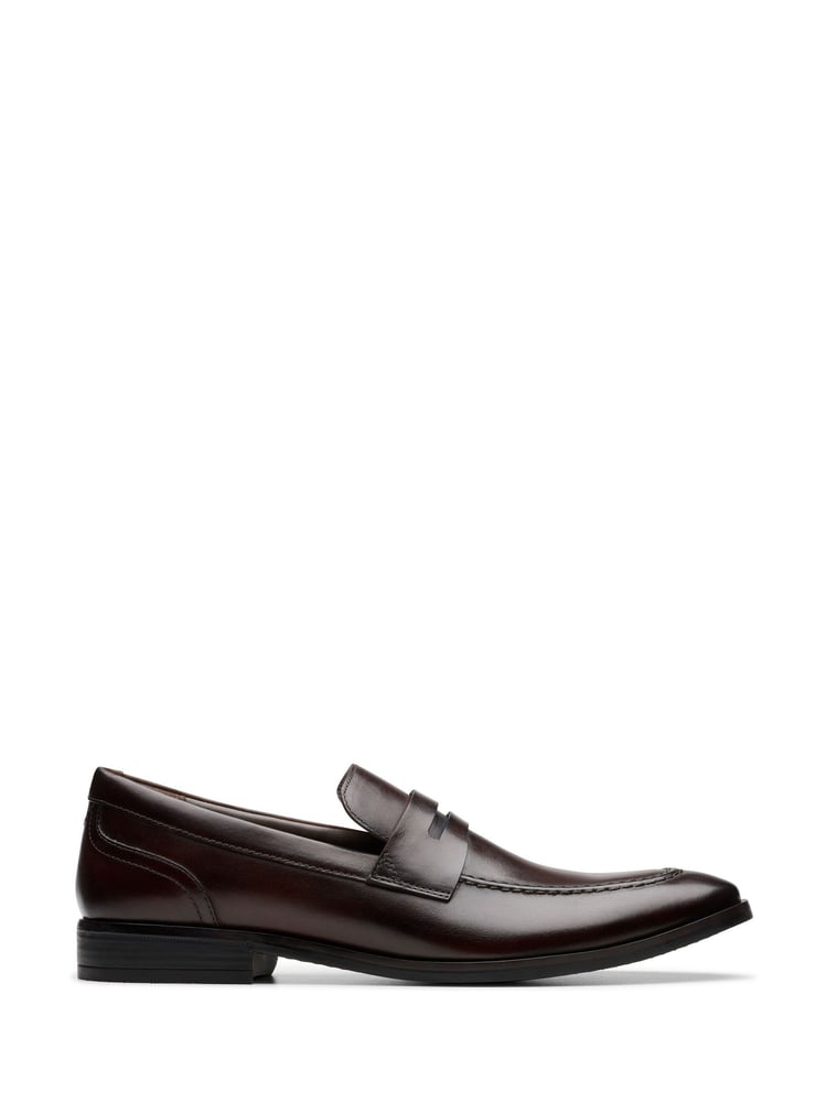 Clarks Dark Brown Leather Brandon Step Loafers - Image 1 of 7