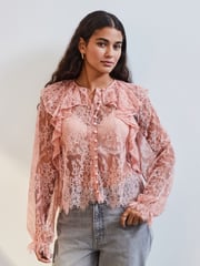 Pink Ruffle Lace Long Sleeve Blouse - Image 1 of 8